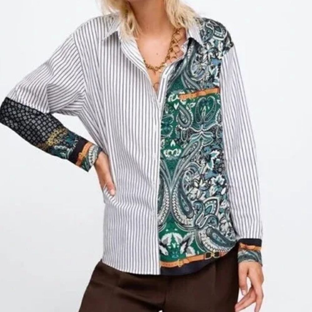 Zara medium paisley striped button-down shirt